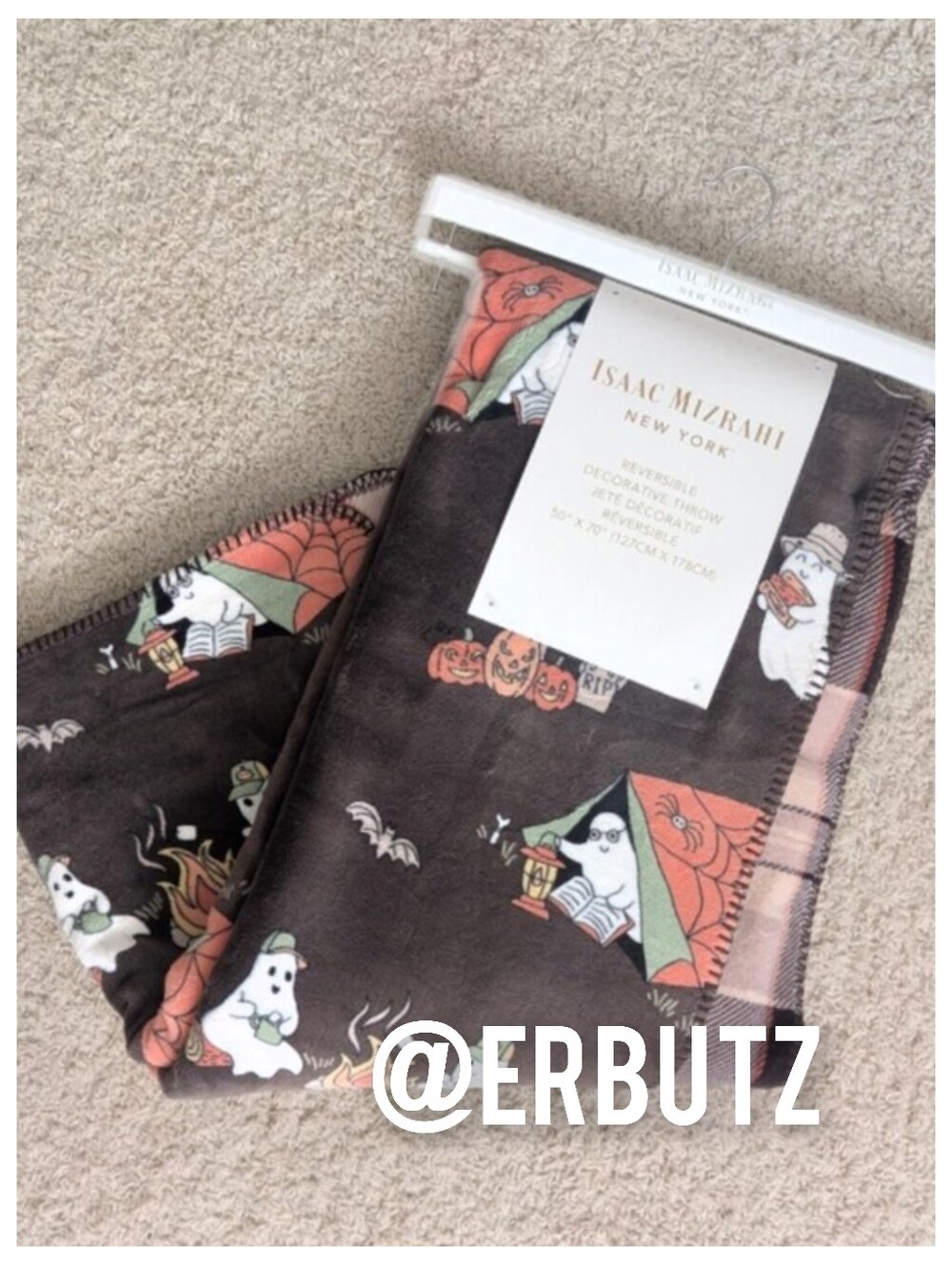 Isaac Mizrahi Halloween Camping Ghost Cozy Oversized Reversible Throw Blanket 🏕